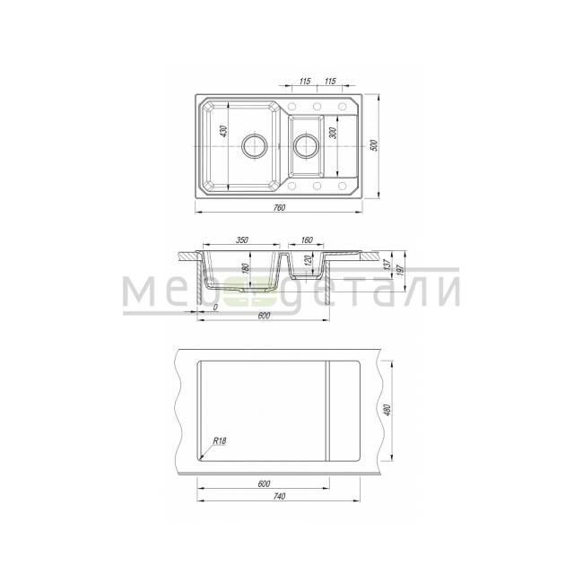 Мойка Bamboo Кардинал 760К Серый