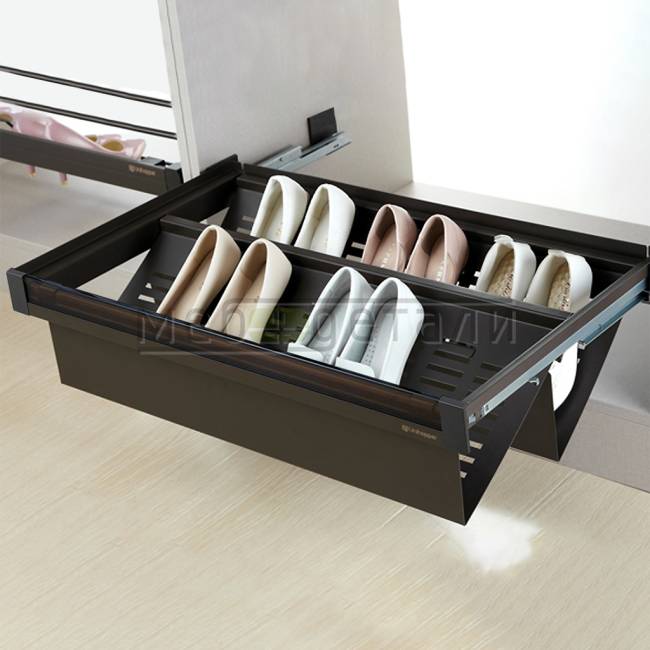 Полка выдвижная Unihopper Naka для обуви со стеклянной лицевой панелью 800 (764-784мм) с доводчиком