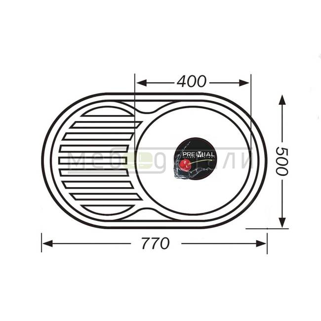 Мойка кухонная 7750 (77х50х0,8х18) правая, полированная