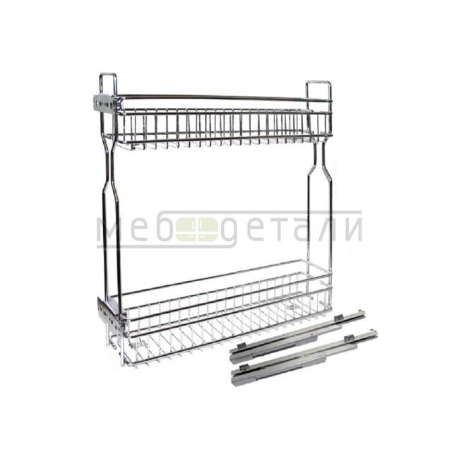 Бутылочница 2-уровневая 150мм (100х470х545мм) с доводчиком, хром