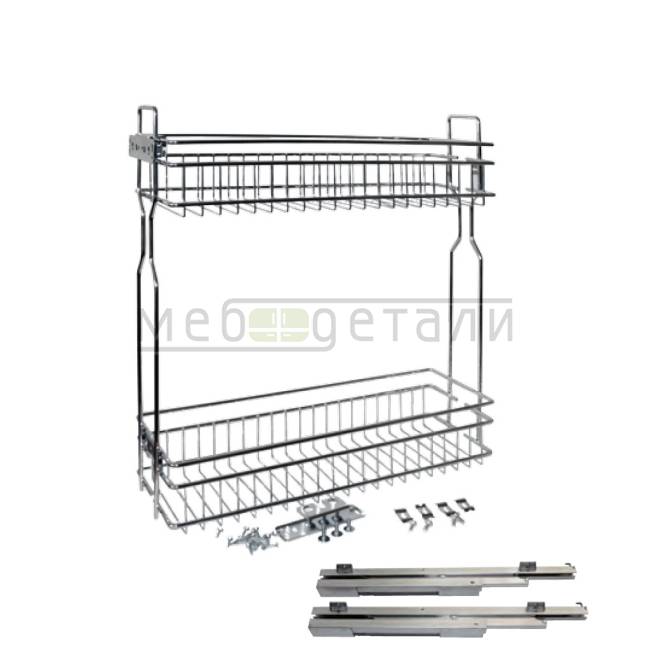 Бутылочница 2-уровневая 200мм (145х470х500мм) с доводчиком Левая, хром