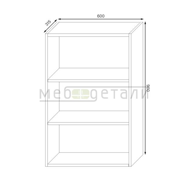 Кухонный шкаф 2-дверный 960х600х315мм Серый