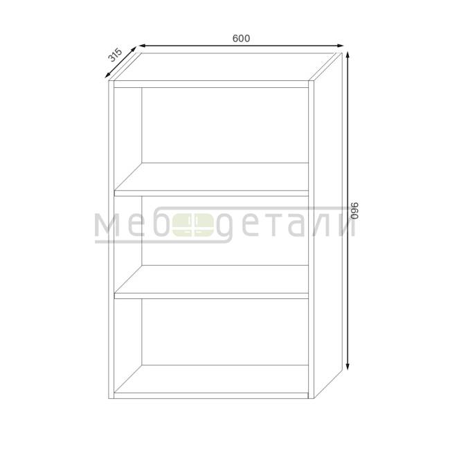 Кухонный шкаф 2-дверный 960х600х315мм Дуб
