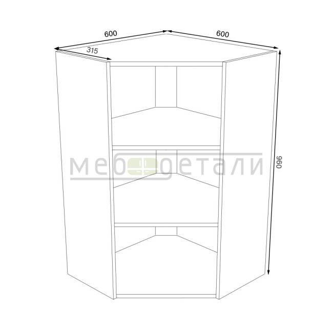 Кухонный шкаф угловой трапециевидный 960х600х600х315мм Серый