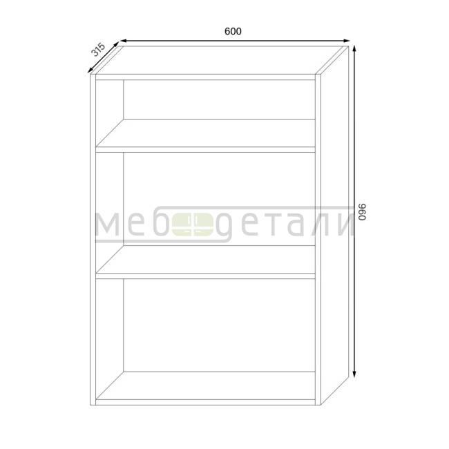Кухонный шкаф с нишей 2-дверный 960х600х315мм Серый