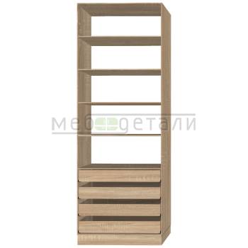 Шкаф распашной с полками и 4-мя ящиками 2340х900х430мм, Дуб