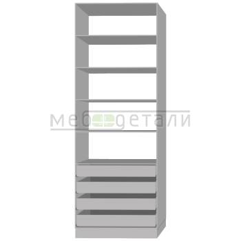 Шкаф распашной с полками и 4-мя ящиками 2340х900х430мм, Серый
